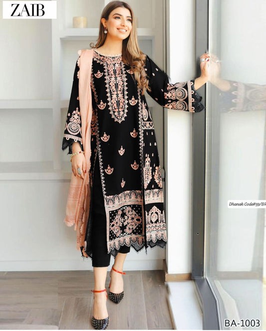 ZAIB | DHANAK 3 PIECE EMBROIDED UNSTITCHED WINTER SUIT
