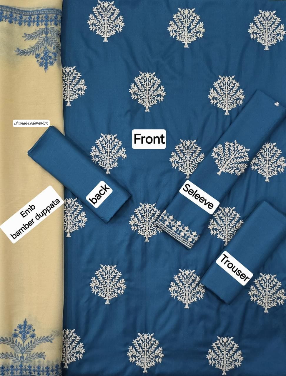 TAWAKKAL | DHANAK 3 PIECE EMBROIDED UNSTITCHED WINTER SUIT