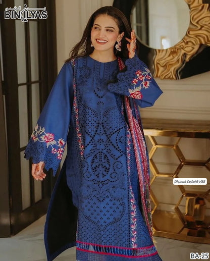 BIN ILYAS | DHANAK 3 PIECE EMBROIDED UNSTITCHED WINTER SUIT