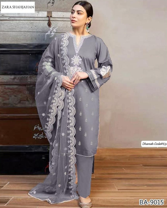 ZARA SHAHJAHAN | DHANAK 3 PIECE EMBROIDED UNSTITCHED WINTER SUIT