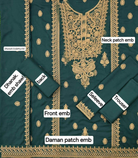 ASIM JOFA | DHANAK 3 PIECE EMBROIDED UNSTITCHED WINTER SUIT