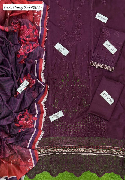 VISCOSE | PREMIUM 3 PIECE EMBROIDED UNSTITCHED WINTER SUIT