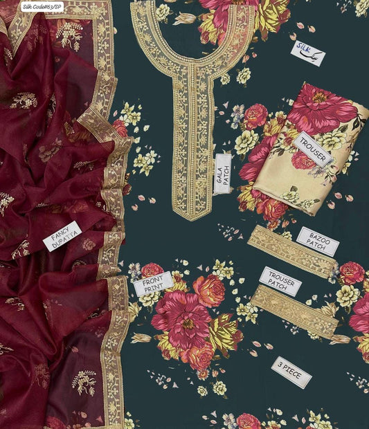 ZAINAB CHOTTANI LUXURY SILK DRESS | 3PEC UNSTICHED.