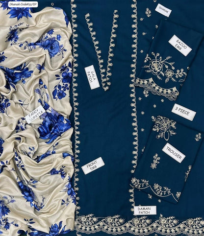 ZARA SHAHJAHAN | PREMIUM 3 PIECE DHANAK EMBROIDED UNSTITCHED WINTER SUIT