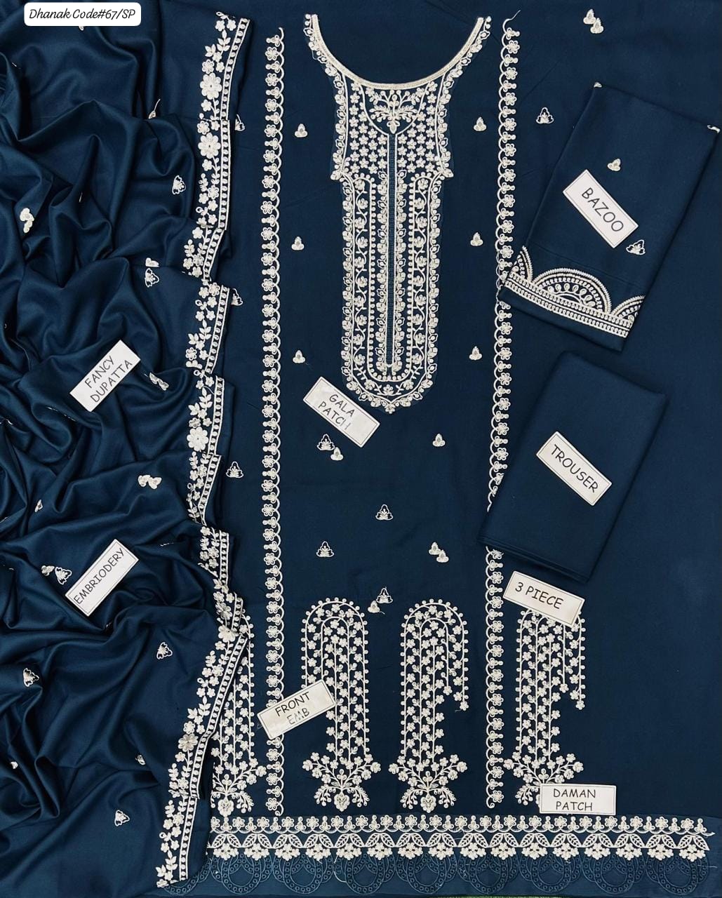 PREMIUM REPUBLIC WOMENS WEAR 3PC EMBROIDERED DHANAK UNSTITCHED SUIT