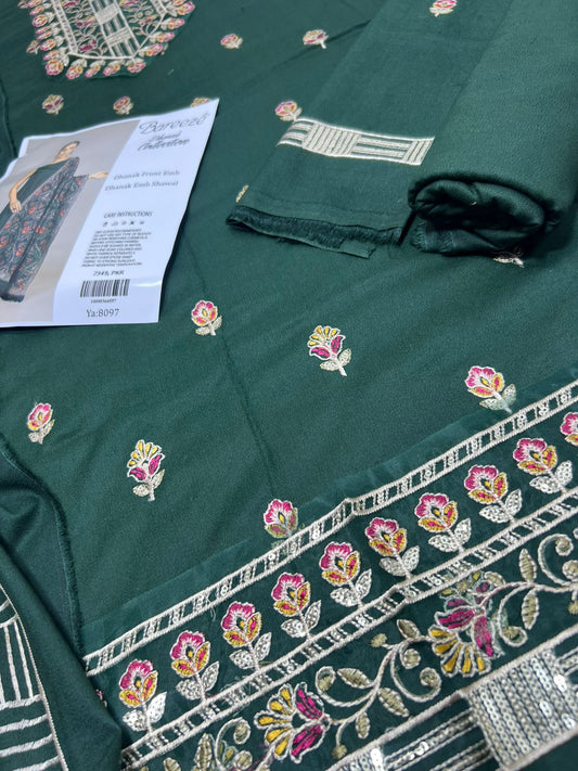 PREMIUM BAREEZE 3 PIECE DHANAK EMBROIDERED UNSTITCHED SUIT