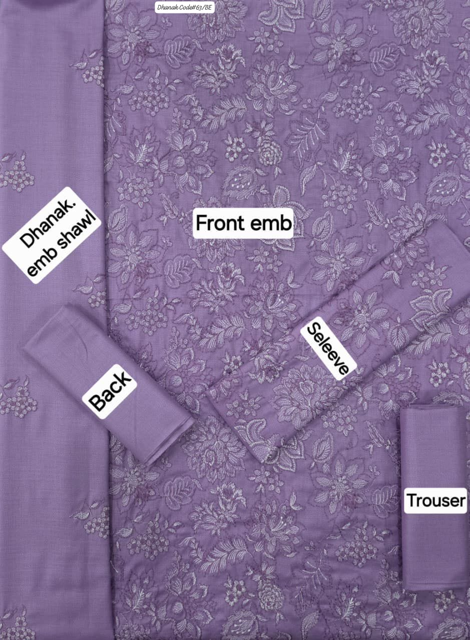 DHANAK 3 PIECE EMBROIDED UNSTITCHED WINTER SUIT