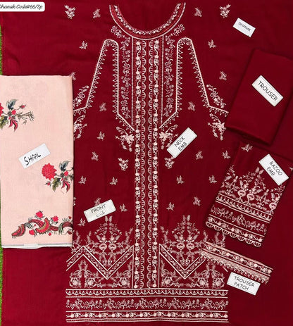 HUSSAIN REHAR | DHANAK 3 PIECE EMBROIDED UNSTITCHED WINTER SUIT