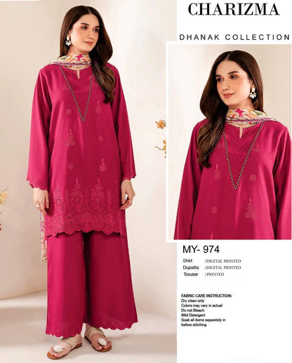 CHARIZMA | DHANAK 3 PIECE EMBROIDED UNSTITCHED WINTER SUIT
