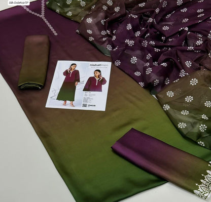 NISHAT | PREMIUM SHAMOOZ SILK 3 PIECE UNSTITCHED SUIT