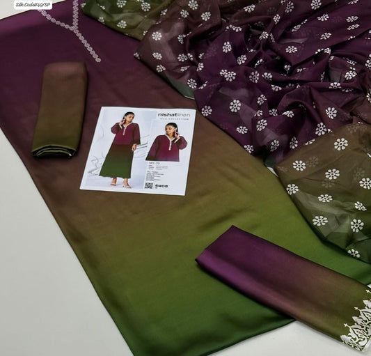 NISHAT | PREMIUM SHAMOOZ SILK 3 PIECE UNSTITCHED SUIT