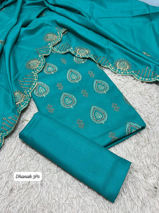 DHANAK | PREMIUM 3 PIECE HEAVY EMBROIDED UNSTITCHED WINTER SUIT