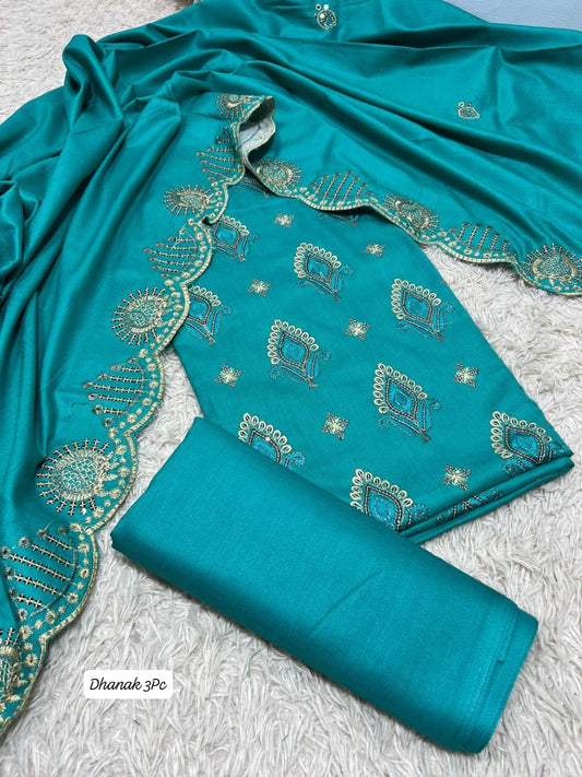 DHANAK | PREMIUM 3 PIECE HEAVY EMBROIDED UNSTITCHED WINTER SUIT