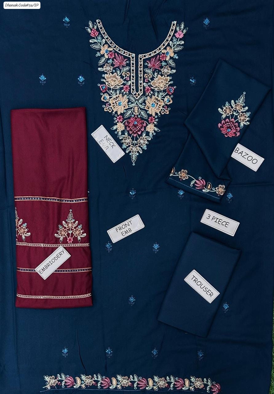 JAZMIN | DHANAK 3 PIECE EMBROIDED UNSTITCHED WINTER SUIT