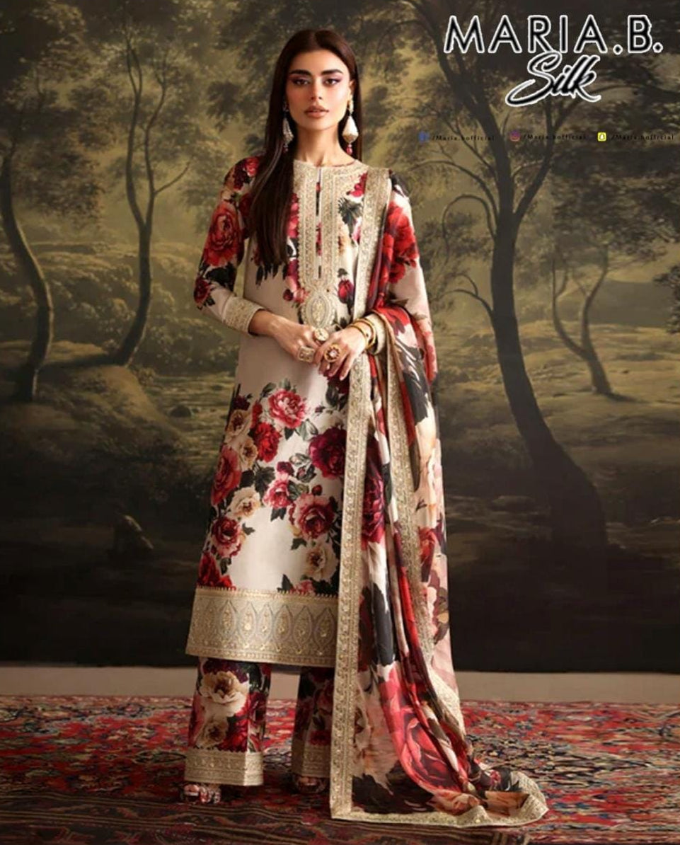 MARIA.B LUXURY SILK DIGITAL PRINT DRESS | 3PEC UNSTICHED.