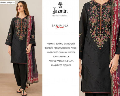 JAZMIN | DHANAK 3 PIECE EMBROIDED UNSTITCHED WINTER SUIT