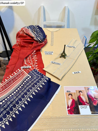 DYOT | DHANAK 3 PIECE BRANDED QUALITY UNSTITCHED WINTER SUIT