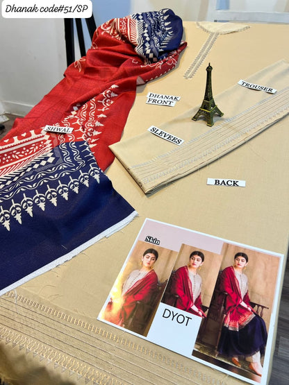 DYOT | DHANAK 3 PIECE BRANDED QUALITY UNSTITCHED WINTER SUIT