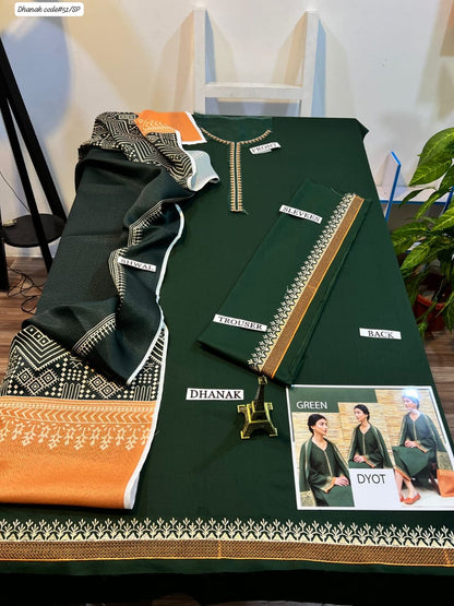 DYOT | DHANAK 3 PIECE BRANDED QUALITY UNSTITCHED WINTER SUIT