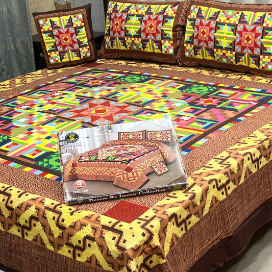 PREMIUM 4PCS 3D PANEL BEDSHEET CRYSTAL COTTON