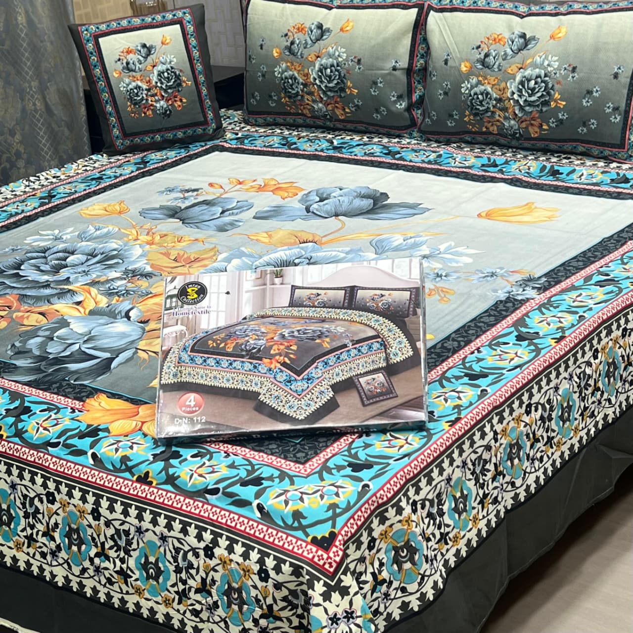 PREMIUM 4PCS 3D PANEL BEDSHEET CRYSTAL COTTON