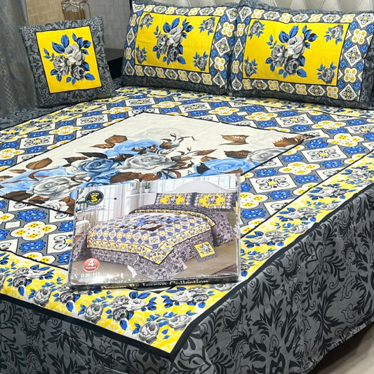 PREMIUM 4PCS 3D PANEL BEDSHEET CRYSTAL COTTON