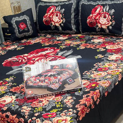 PREMIUM 4PCS 3D PANEL BEDSHEET CRYSTAL COTTON