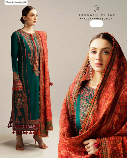 HUSSAIN REHAR | DHANAK 3 PIECE EMBROIDED UNSTITCHED WINTER SUIT