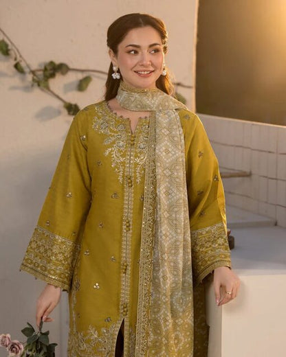 PREMIUM EMBROIDERED DHANAK UNSTITCHED 3PC SUIT