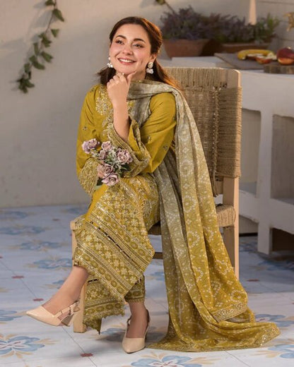 PREMIUM EMBROIDERED DHANAK UNSTITCHED 3PC SUIT