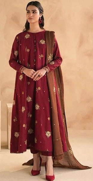 PREMIUM EMBROIDERED DHANAK UNSTITCHED 3PC SUIT