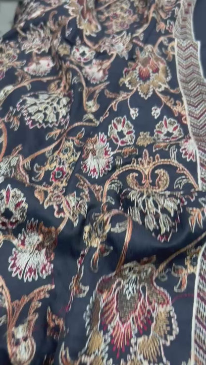 BAREEZE 3PC DHANAK SUIT WITH HEAVY EMBROIDERED SHAWL