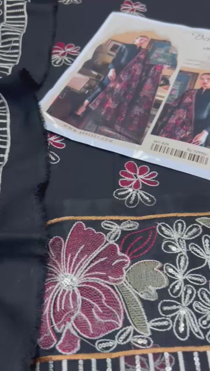 BAREEZE 3PC DHANAK SUIT WITH HEAVY EMBROIDERED SHAWL